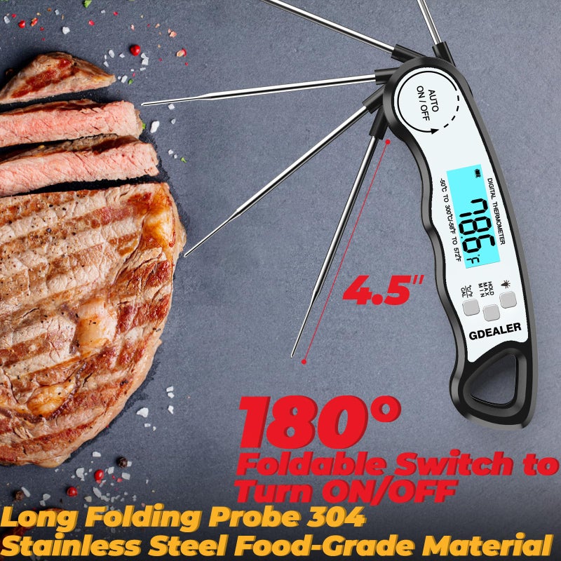 GDEALER Meat Thermometer Digital Instant Read Food Thermometer Waterproof Ultra-Fast for Grill Cooking Kitchen with Backlight & Calibration - Image 5